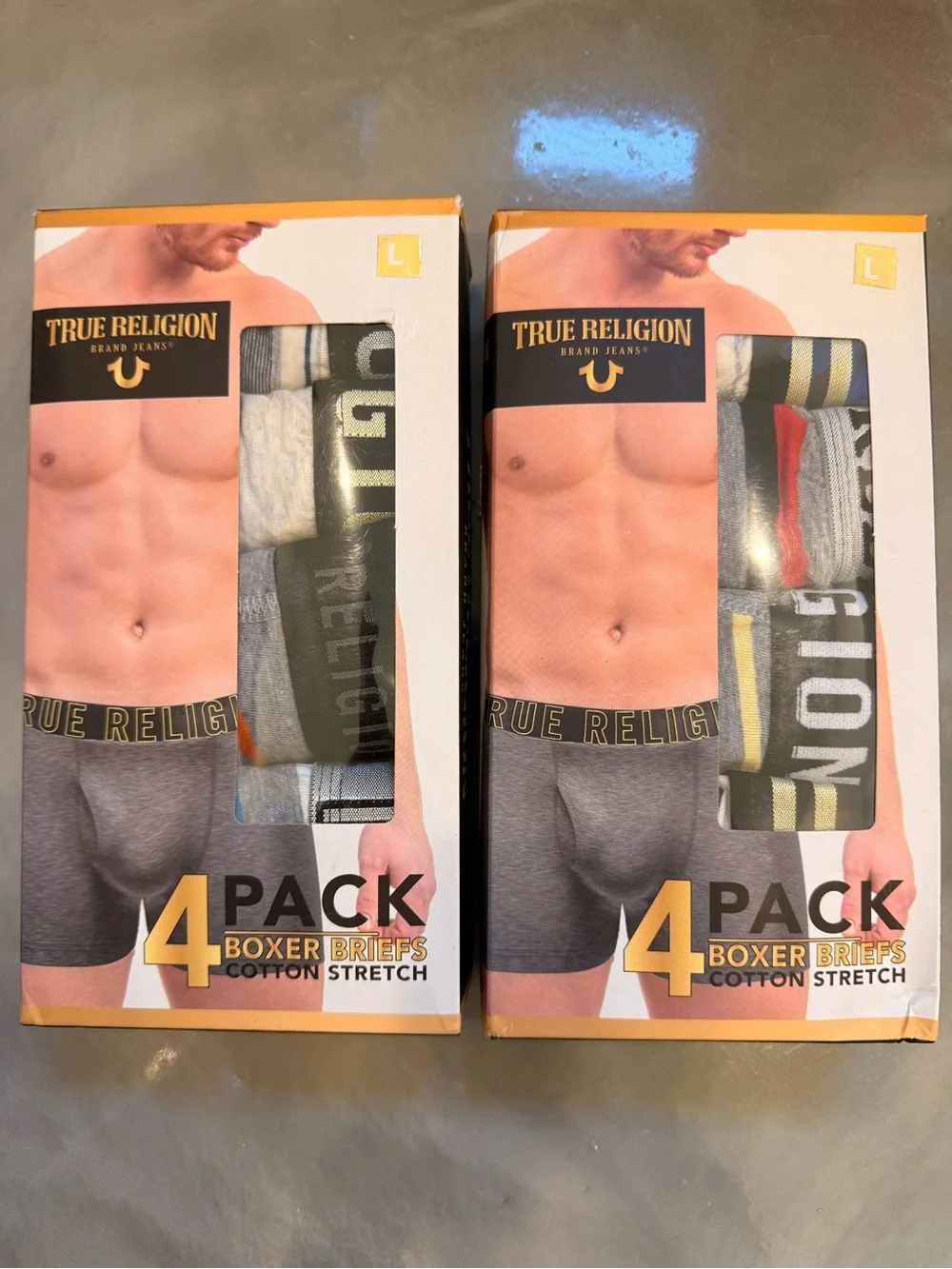 True Religion Men's 4-Pack Cotton Stretch Boxer Briefs - 2 Boxes. New in the Box